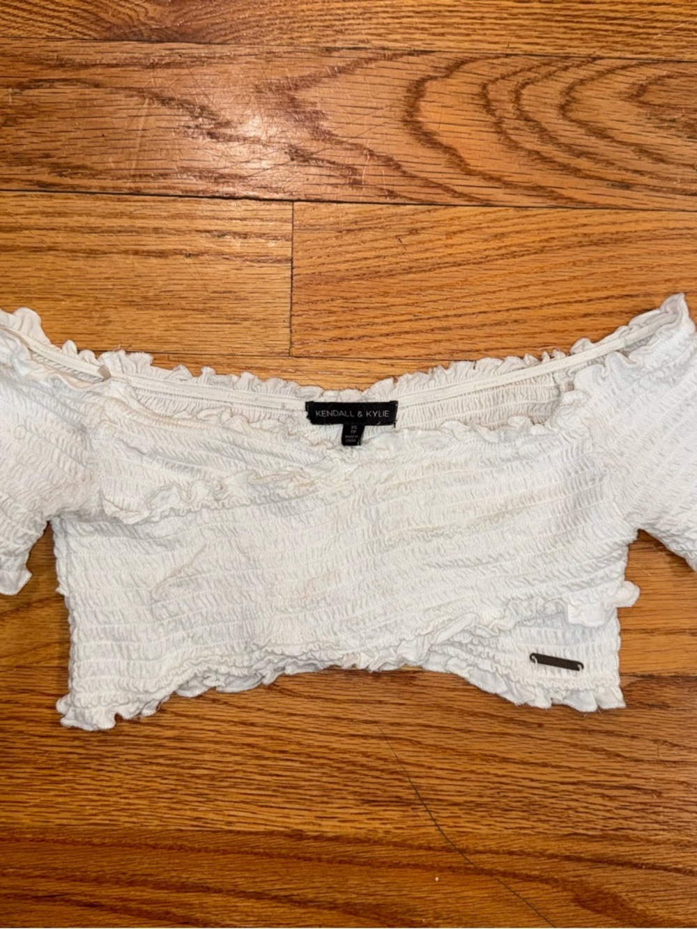 Kendall & Kylie White Smocked Ruffle Crop Top